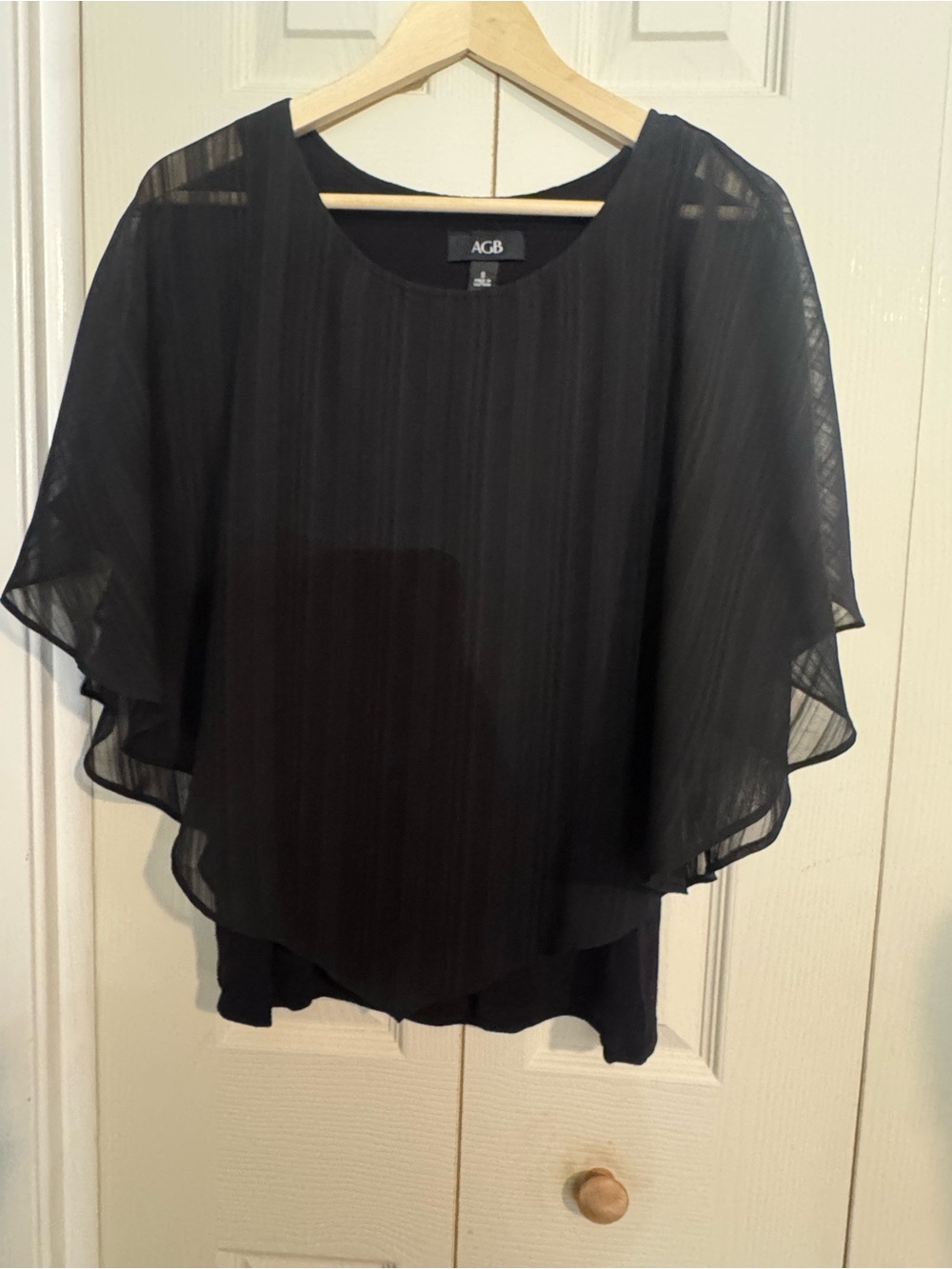 AGB Black Sheer Layered Flutter Top